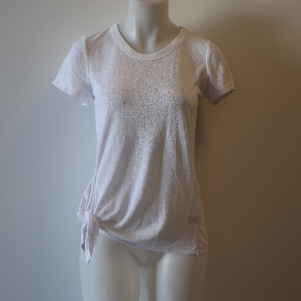 BABEAU WHITE SHORT SLEEVE SIDE TIE TWIST TOP XS *